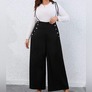 NEW 3 XL Plus Tie Shoulder Fake Button Wide Leg Suspender Pants Without Top